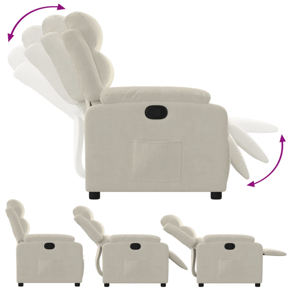 vidaXL Sillón reclinable terciopelo blanco crema