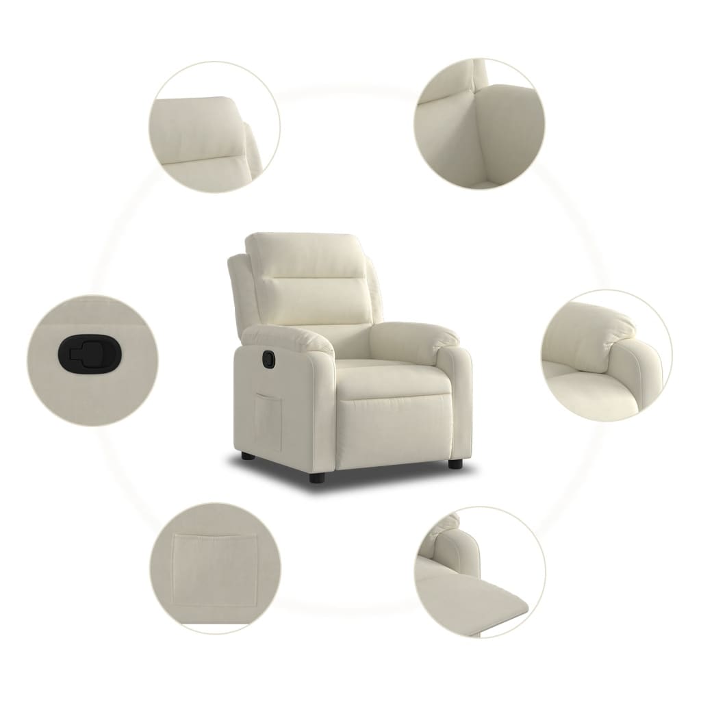 vidaXL Sillón reclinable terciopelo blanco crema