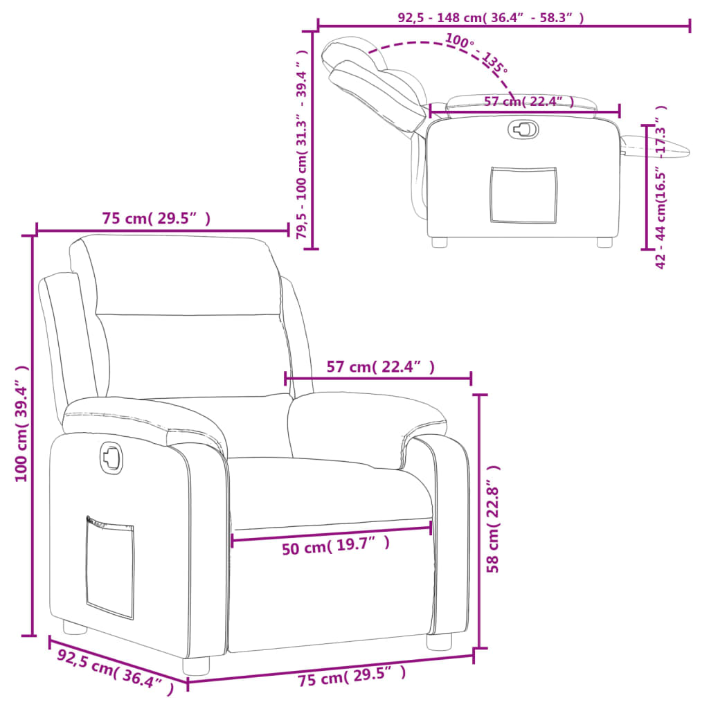 vidaXL Sillón reclinable terciopelo blanco crema