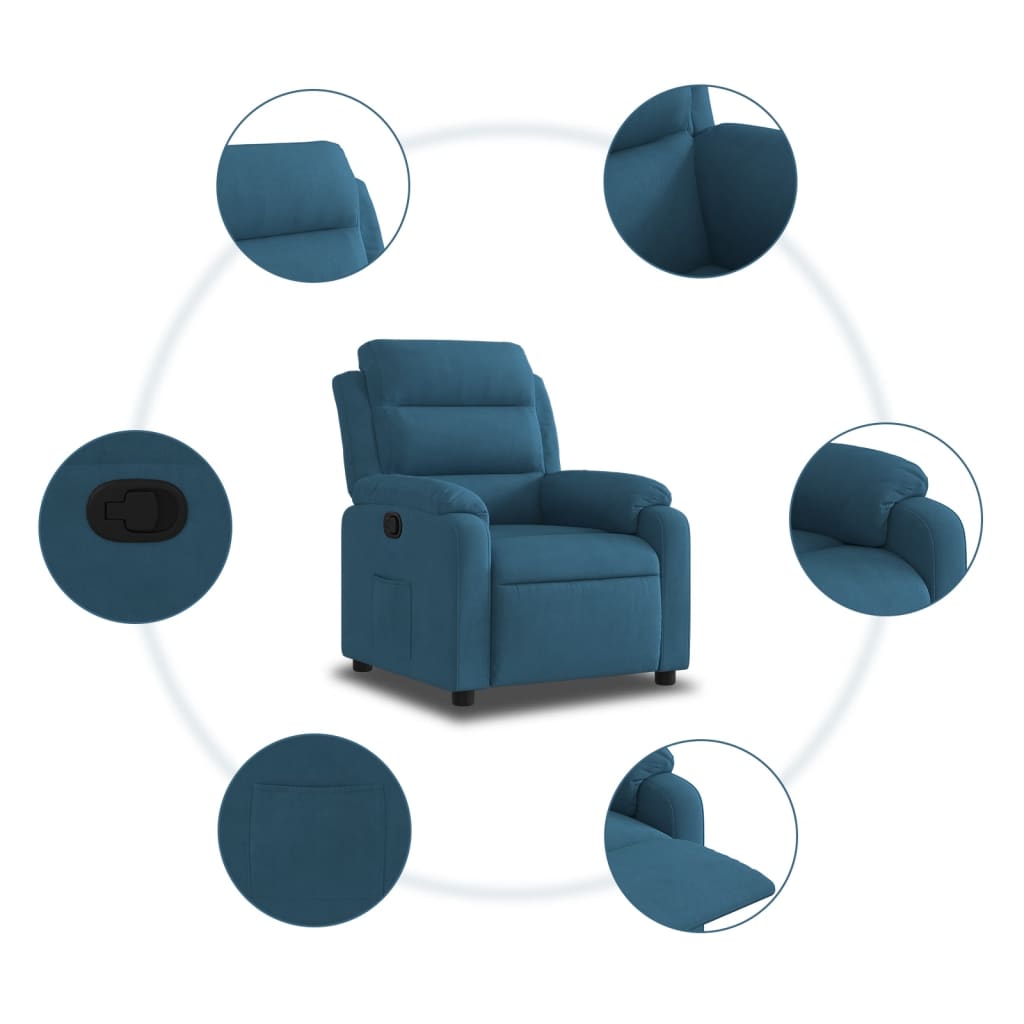 vidaXL Sillón reclinable de terciopelo azul