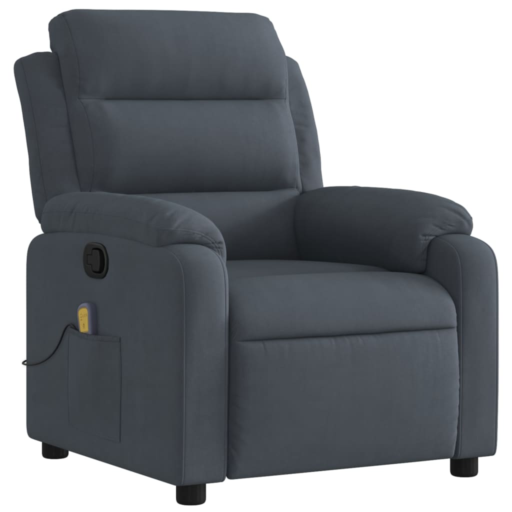 vidaXL Sillón de masaje reclinable de terciopelo gris oscuro