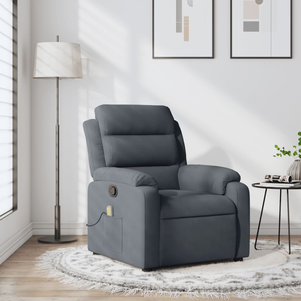 vidaXL Sillón de masaje reclinable de terciopelo gris oscuro