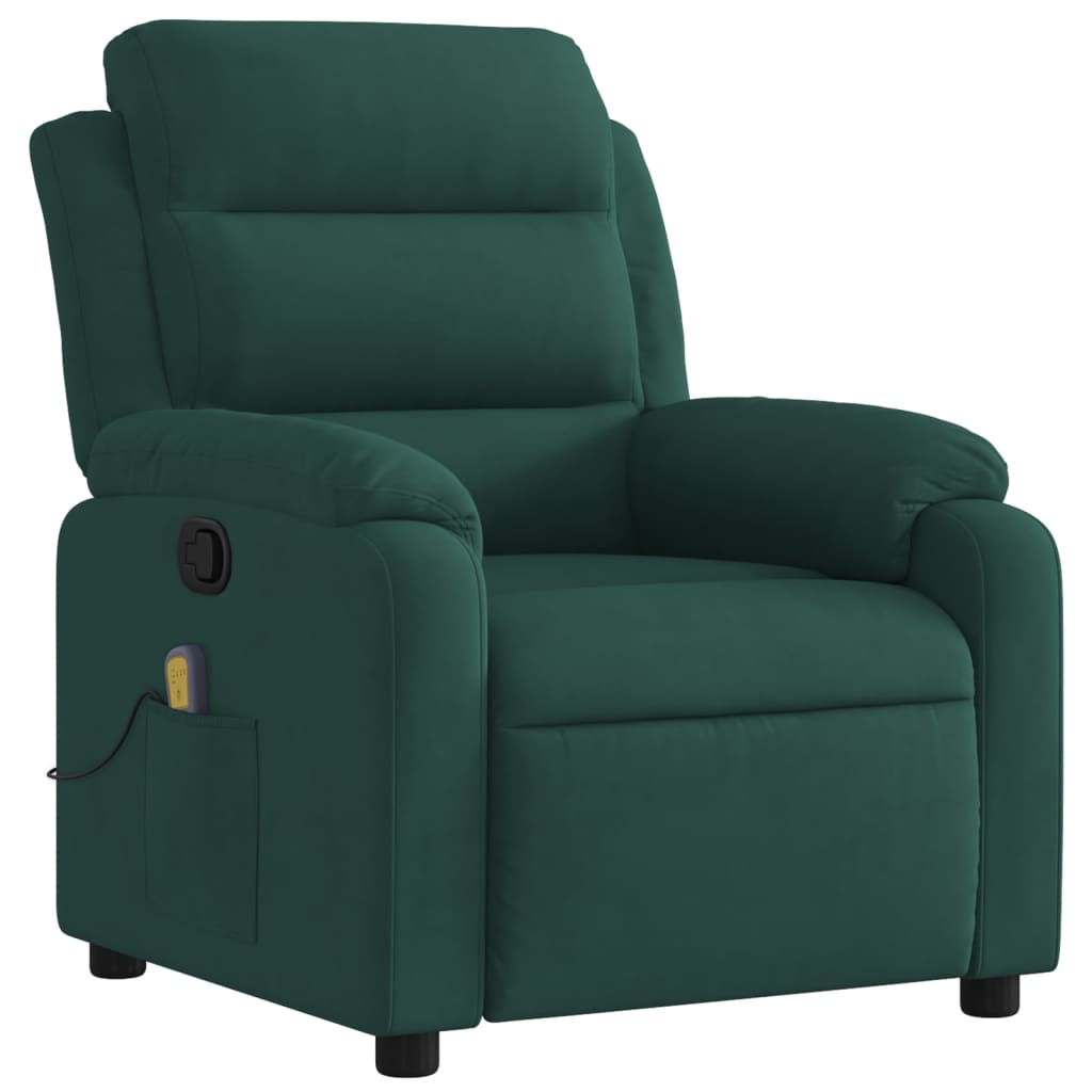 vidaXL Sillón de masaje reclinable de terciopelo verde oscuro