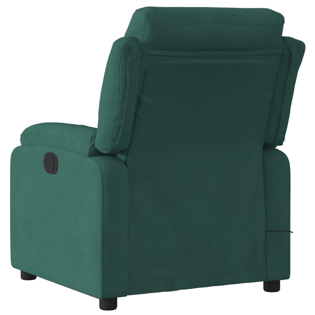 vidaXL Sillón de masaje reclinable de terciopelo verde oscuro