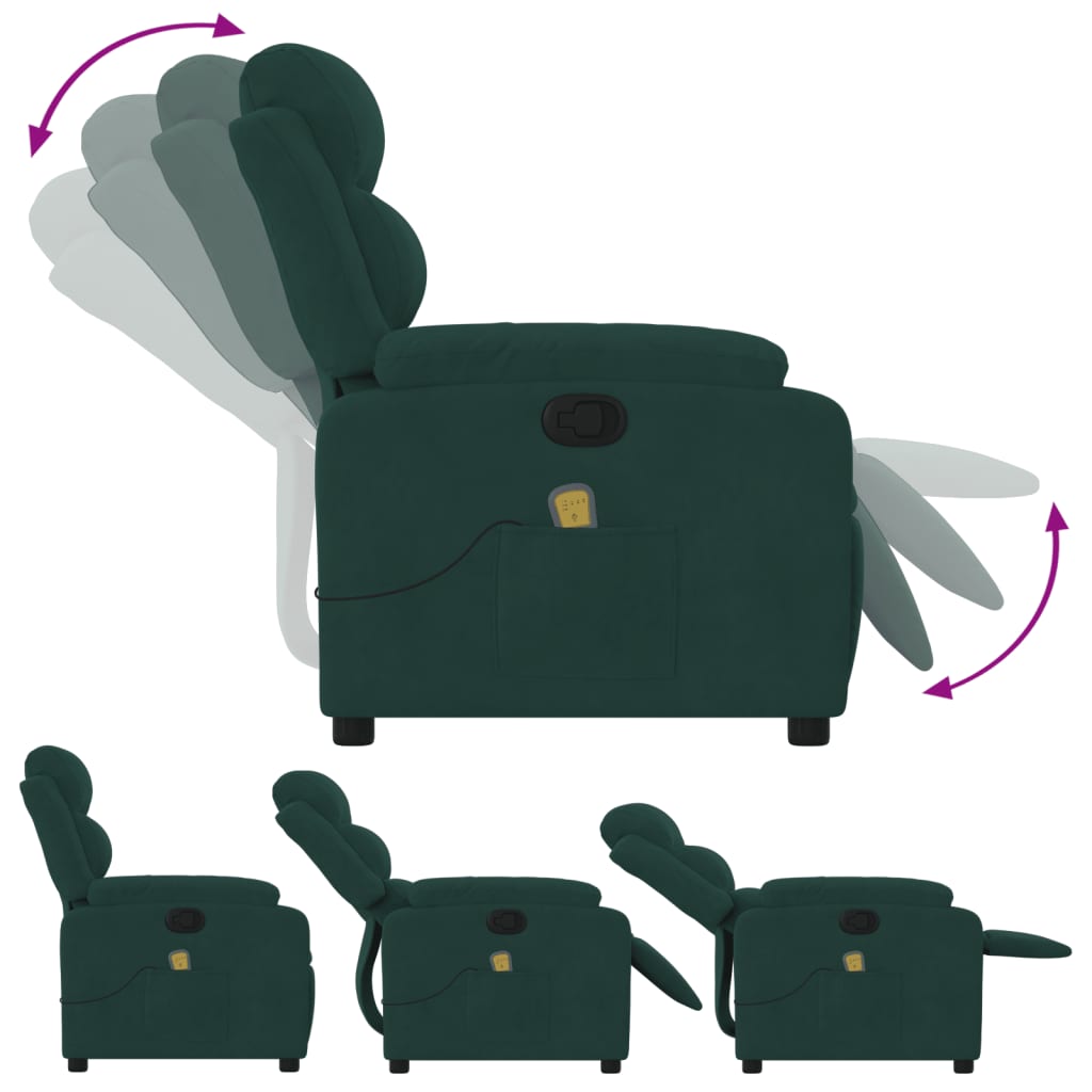 vidaXL Sillón de masaje reclinable de terciopelo verde oscuro