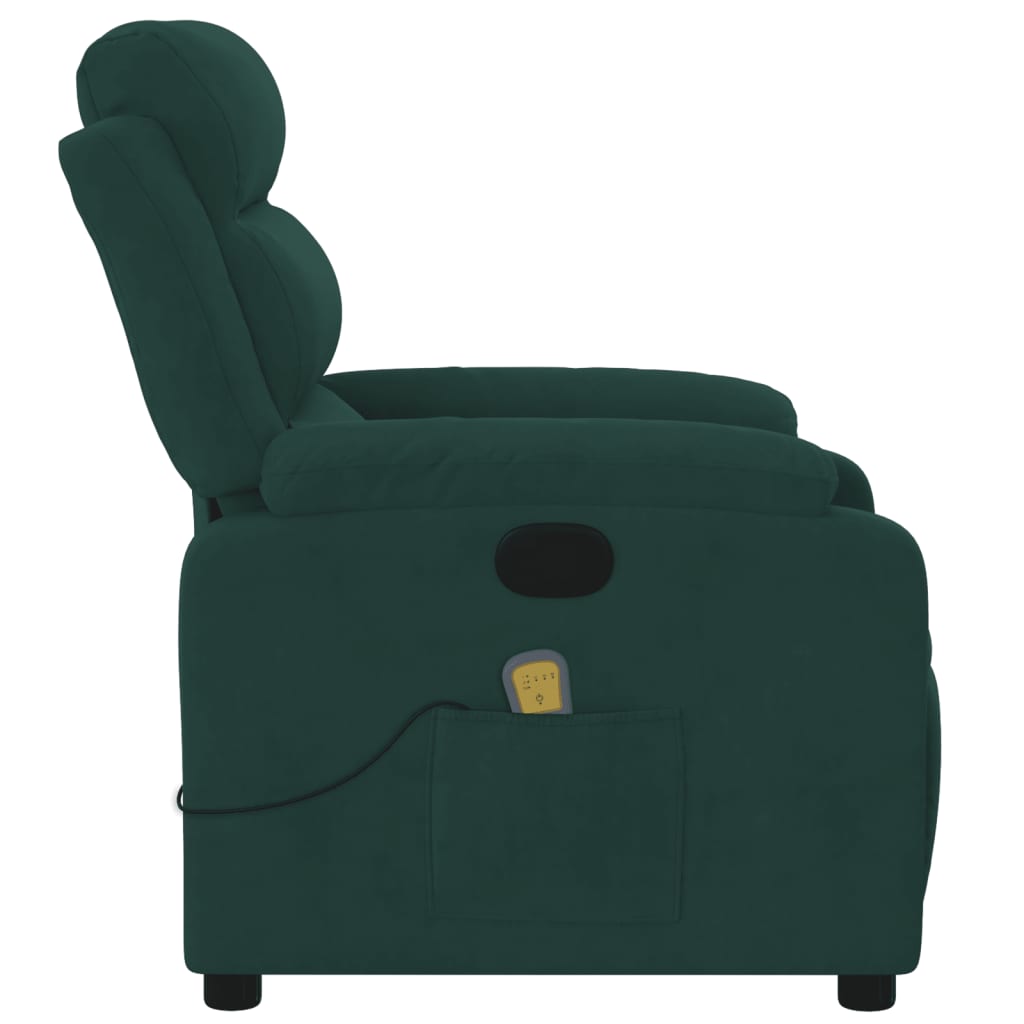 vidaXL Sillón de masaje reclinable de terciopelo verde oscuro