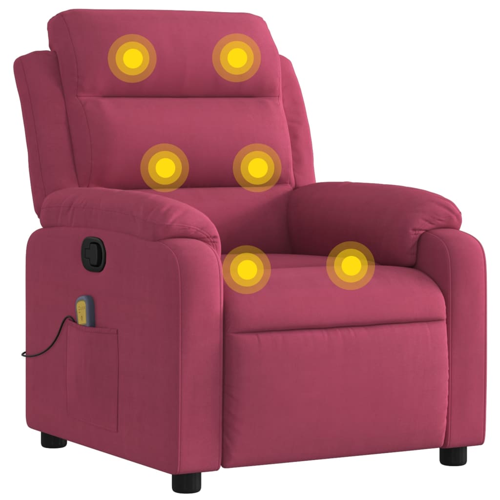 vidaXL Sillón de masaje reclinable de terciopelo vino tinto