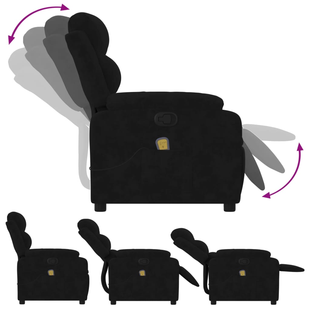 vidaXL Sillón de masaje reclinable de terciopelo negro