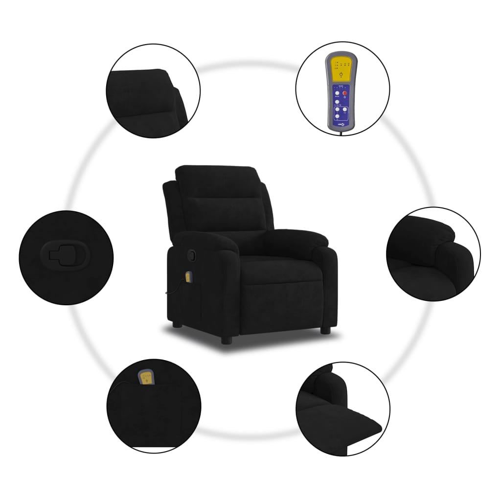 vidaXL Sillón de masaje reclinable de terciopelo negro