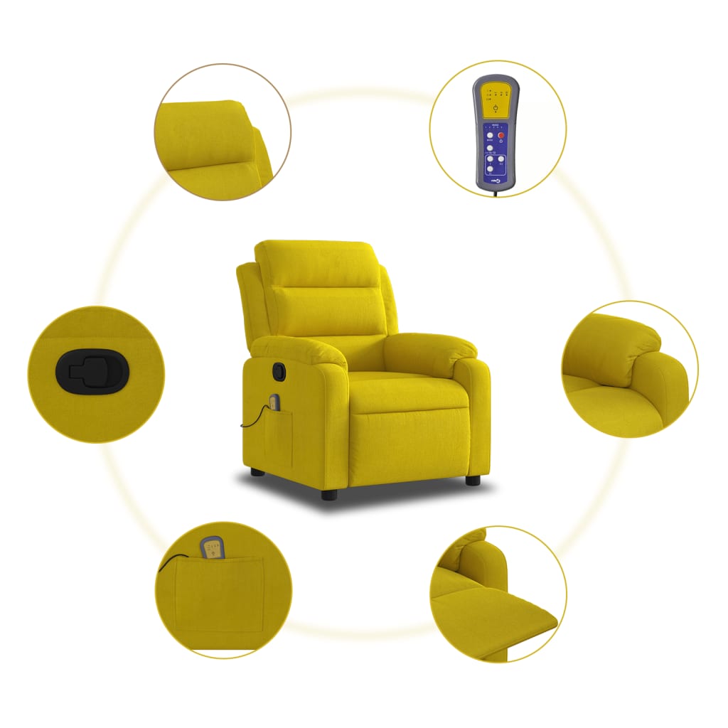 vidaXL Sillón de masaje reclinable de terciopelo amarillo