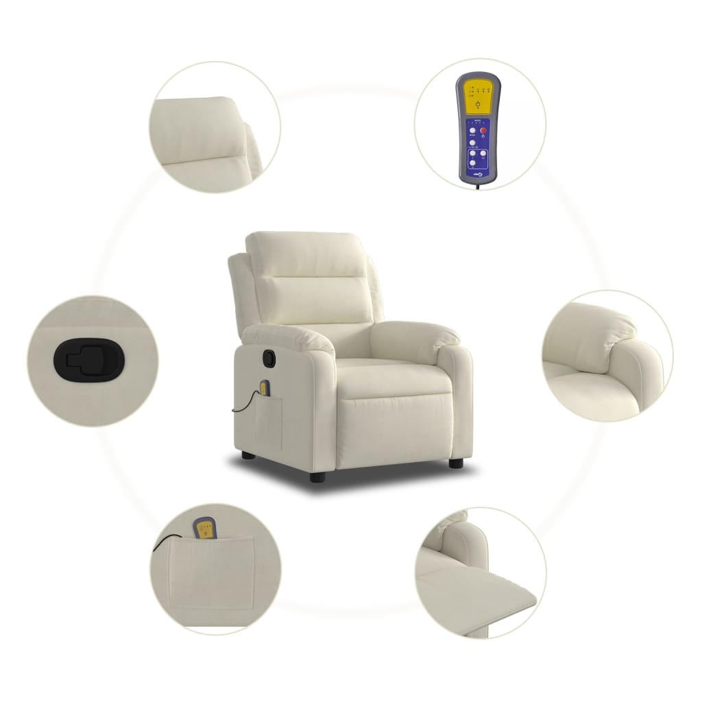 vidaXL Sillón de masaje reclinable de terciopelo crema