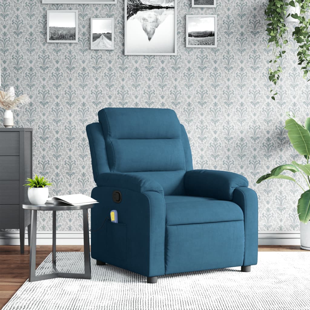 vidaXL Sillón de masaje reclinable de terciopelo azul