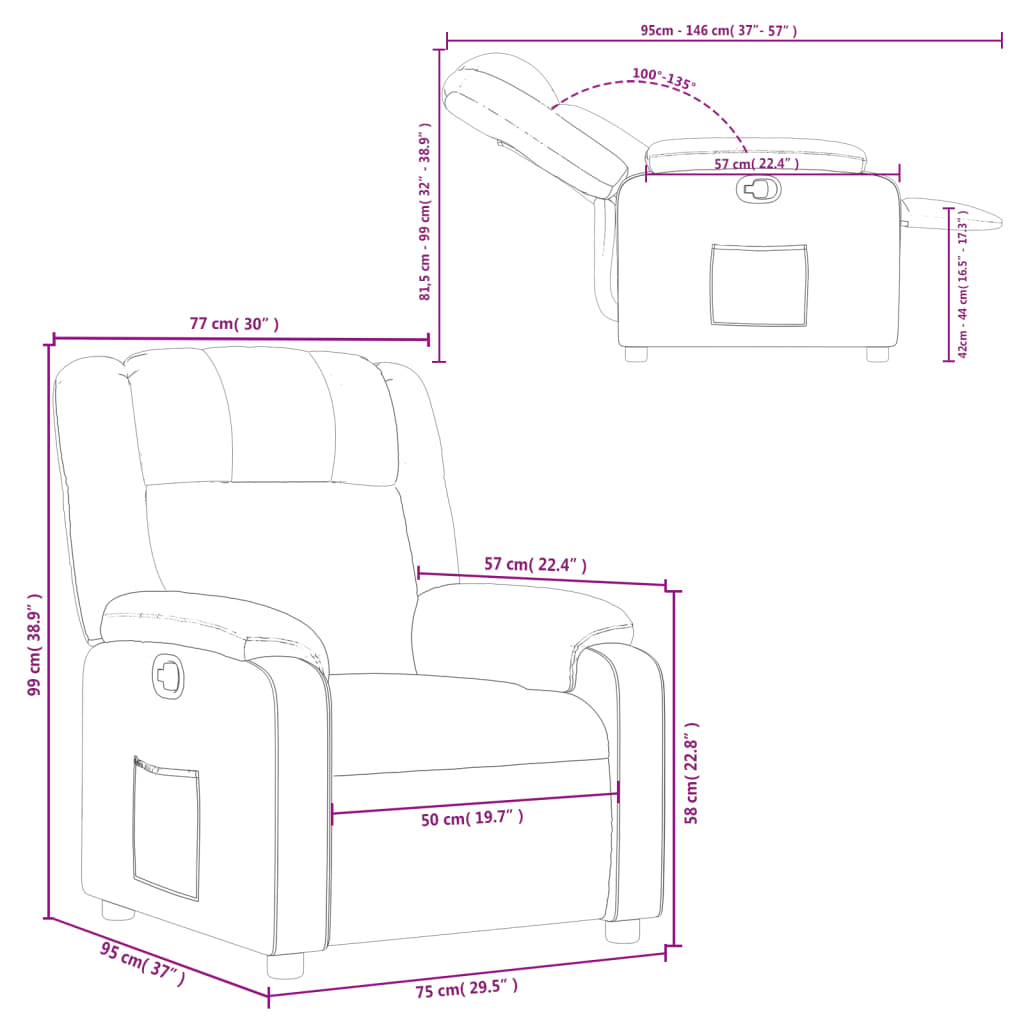 vidaXL Sillón reclinable de cuero sintético marrón