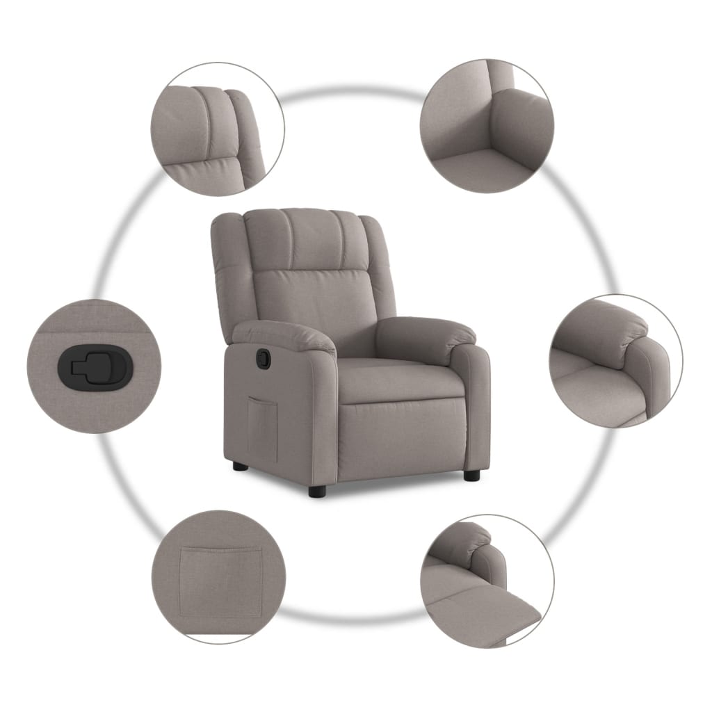 vidaXL Sillón reclinable de tela gris taupe