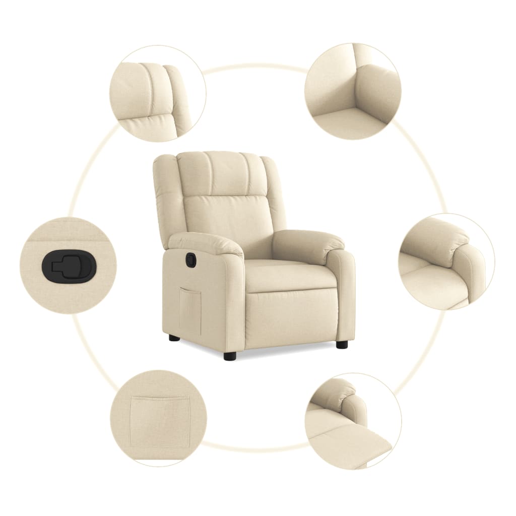 vidaXL Sillón reclinable de tela crema