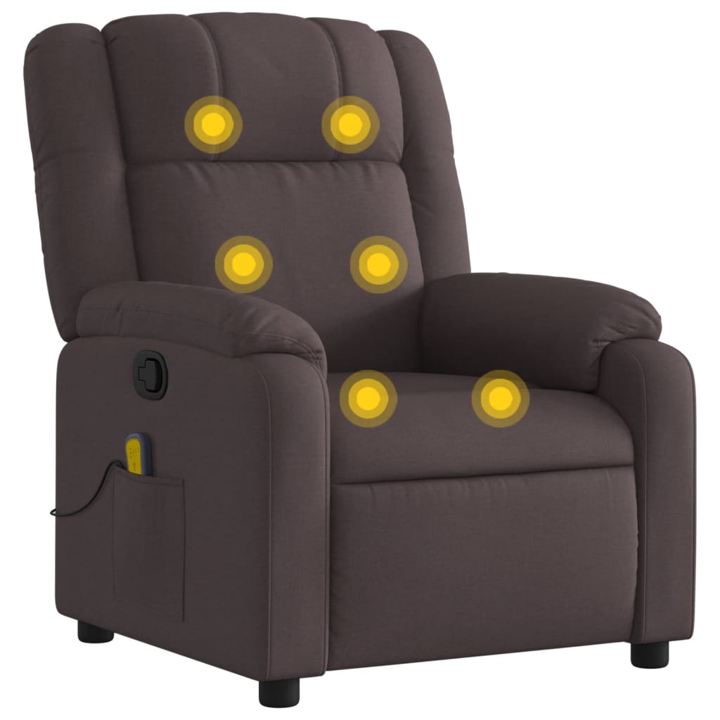 vidaXL Sillón de masaje reclinable de tela marrón oscuro