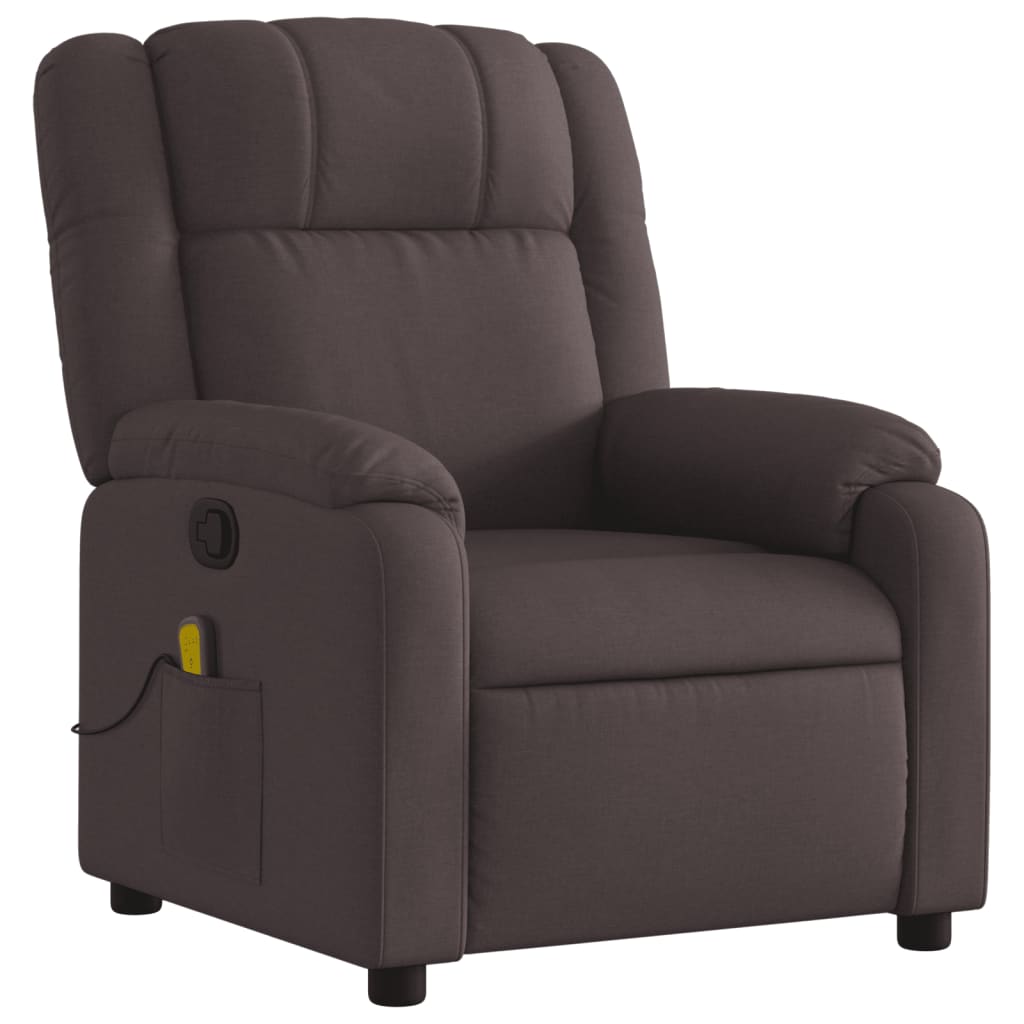 vidaXL Sillón de masaje reclinable de tela marrón oscuro