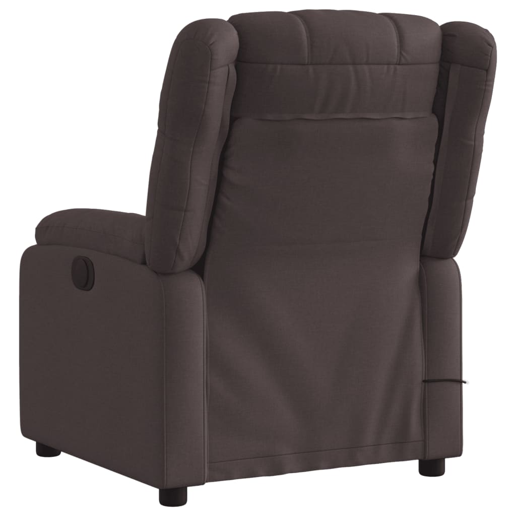 vidaXL Sillón de masaje reclinable de tela marrón oscuro