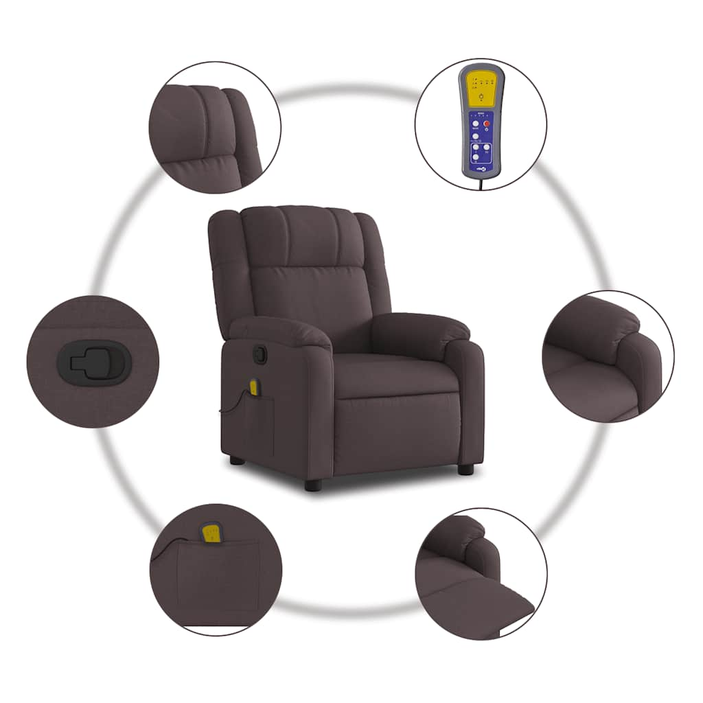 vidaXL Sillón de masaje reclinable de tela marrón oscuro