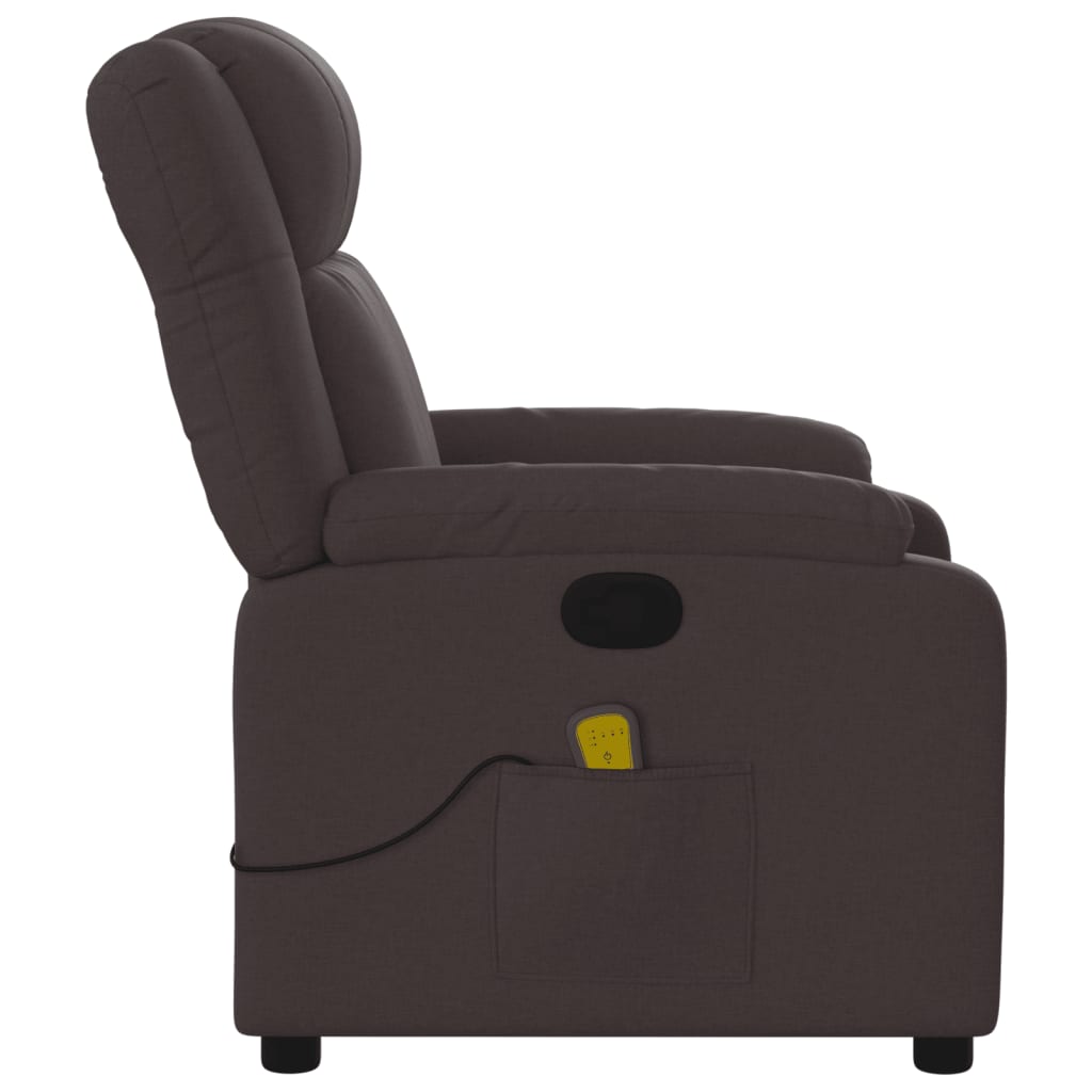 vidaXL Sillón de masaje reclinable de tela marrón oscuro