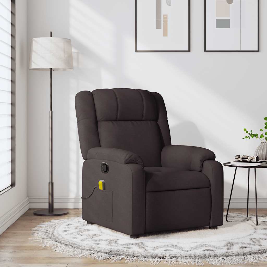 vidaXL Sillón de masaje reclinable de tela marrón oscuro