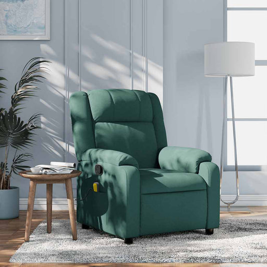 vidaXL Sillón de masaje reclinable de tela verde oscuro