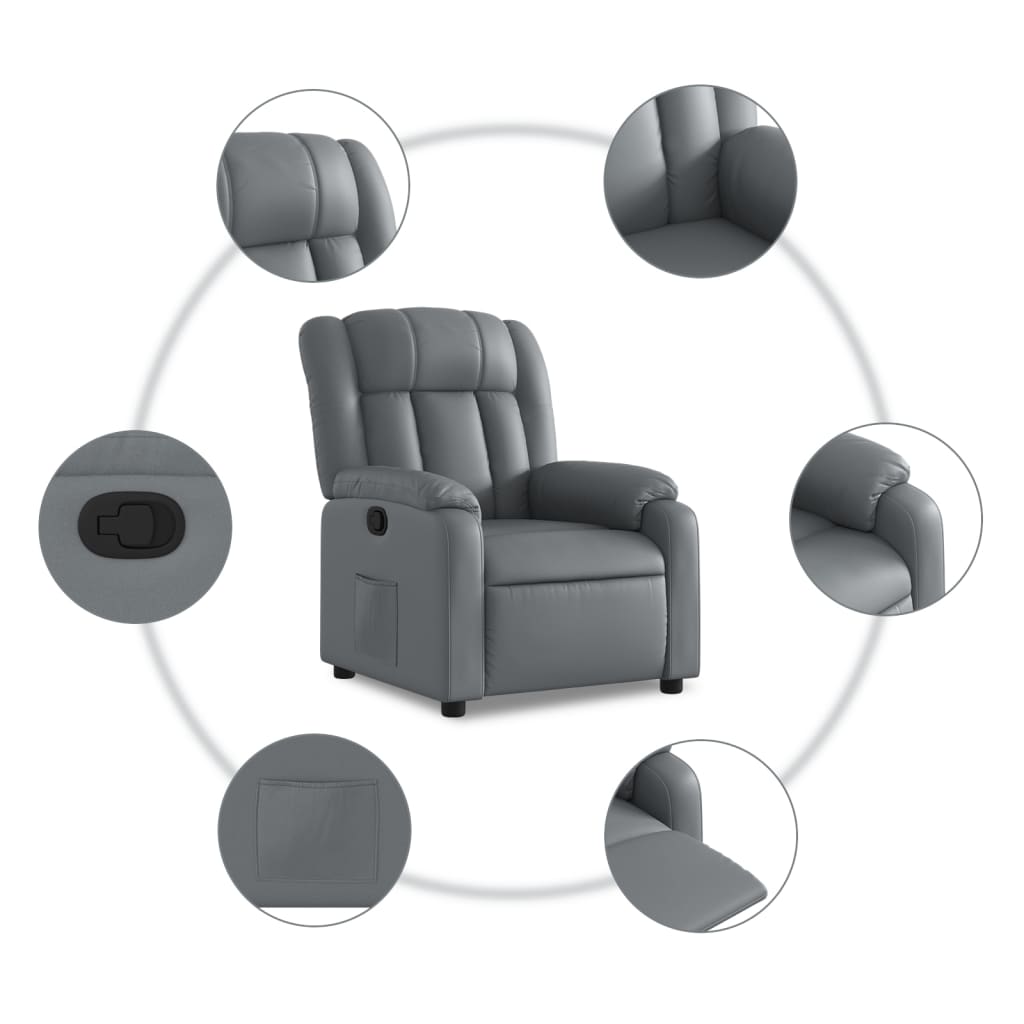 vidaXL Sillón reclinable de cuero sintético gris