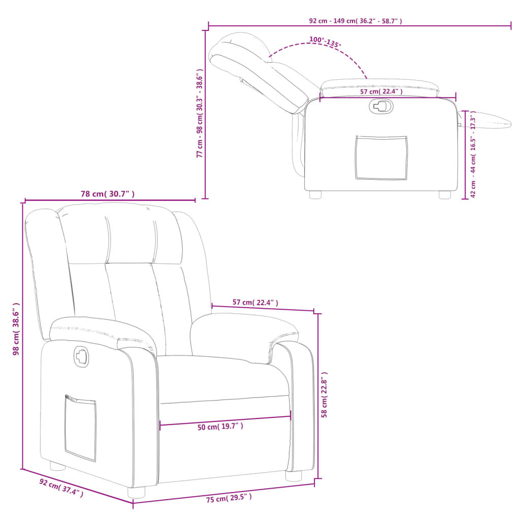 vidaXL Sillón reclinable de cuero sintético gris