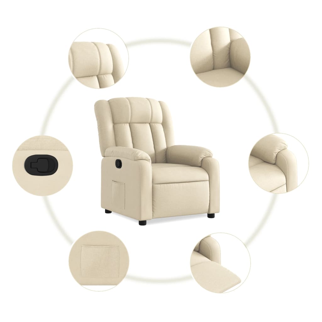 vidaXL Sillón reclinable de tela crema