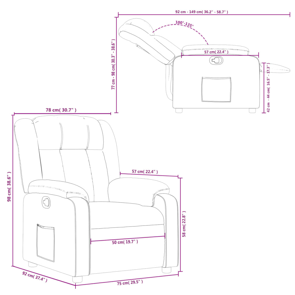 vidaXL Sillón reclinable de tela crema