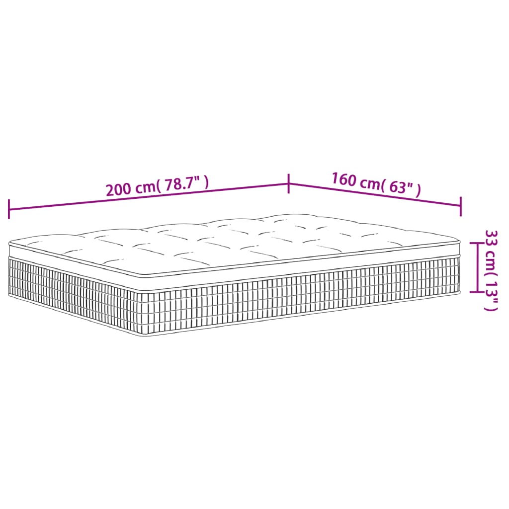 vidaXL Colchón de muelles ensacados Super King Medium Plus 160x200 cm