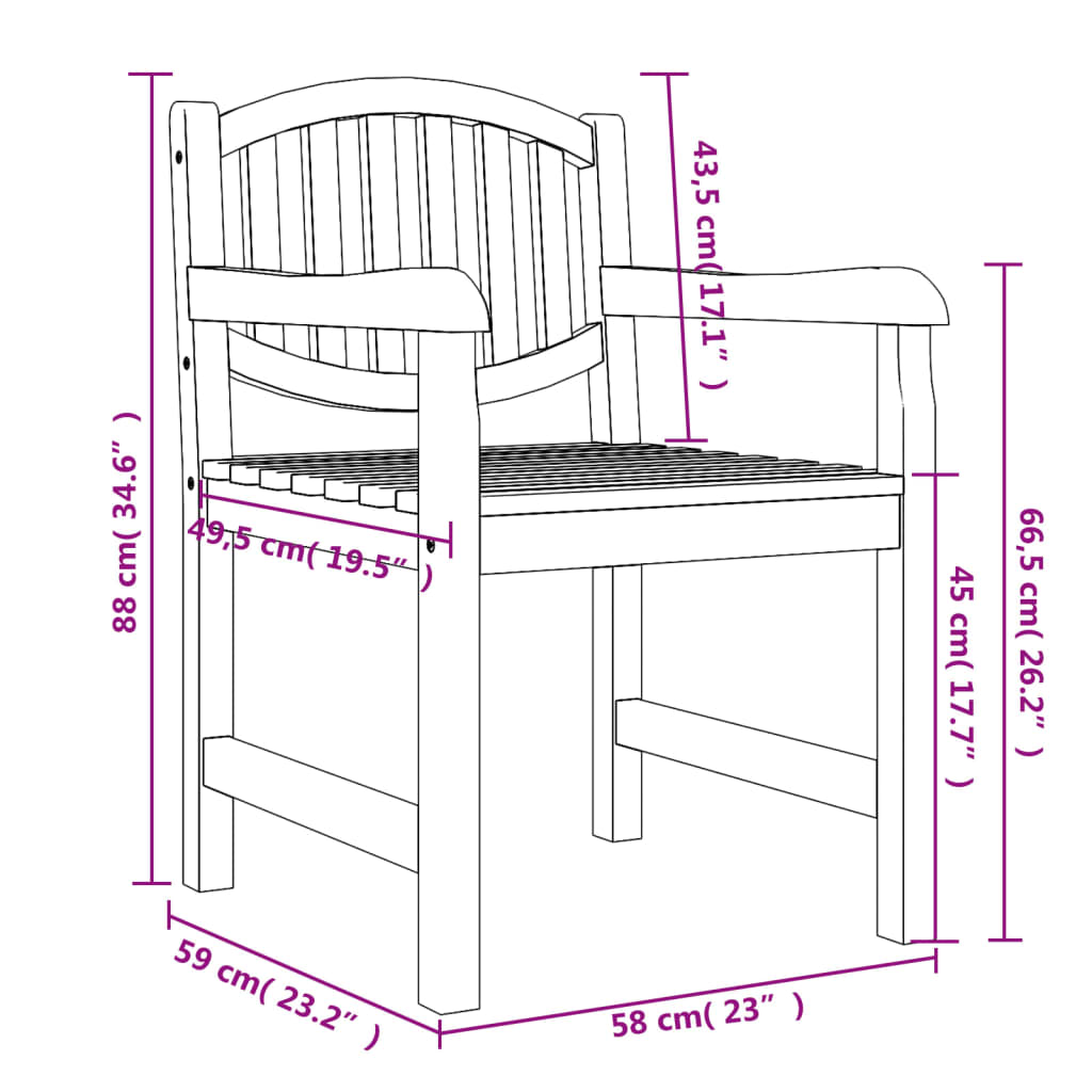 vidaXL Sillas de jardín 4 uds madera maciza de teca 58x59x88 cm