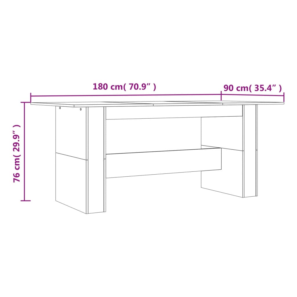 vidaXL Mesa de comedor madera de ingeniería Sonoma gris 180x90x76 cm