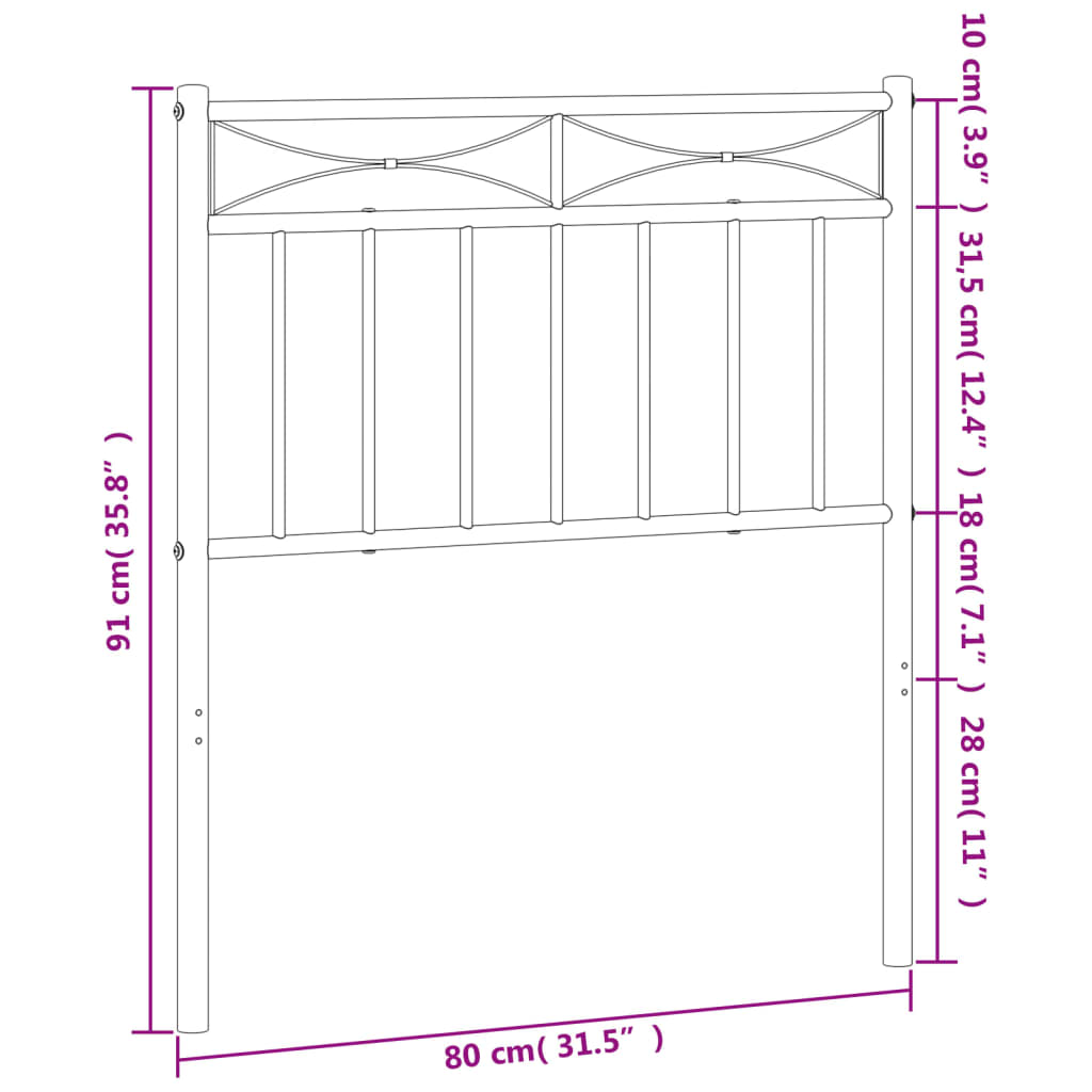 vidaXL Cabecero de metal negro 75 cm