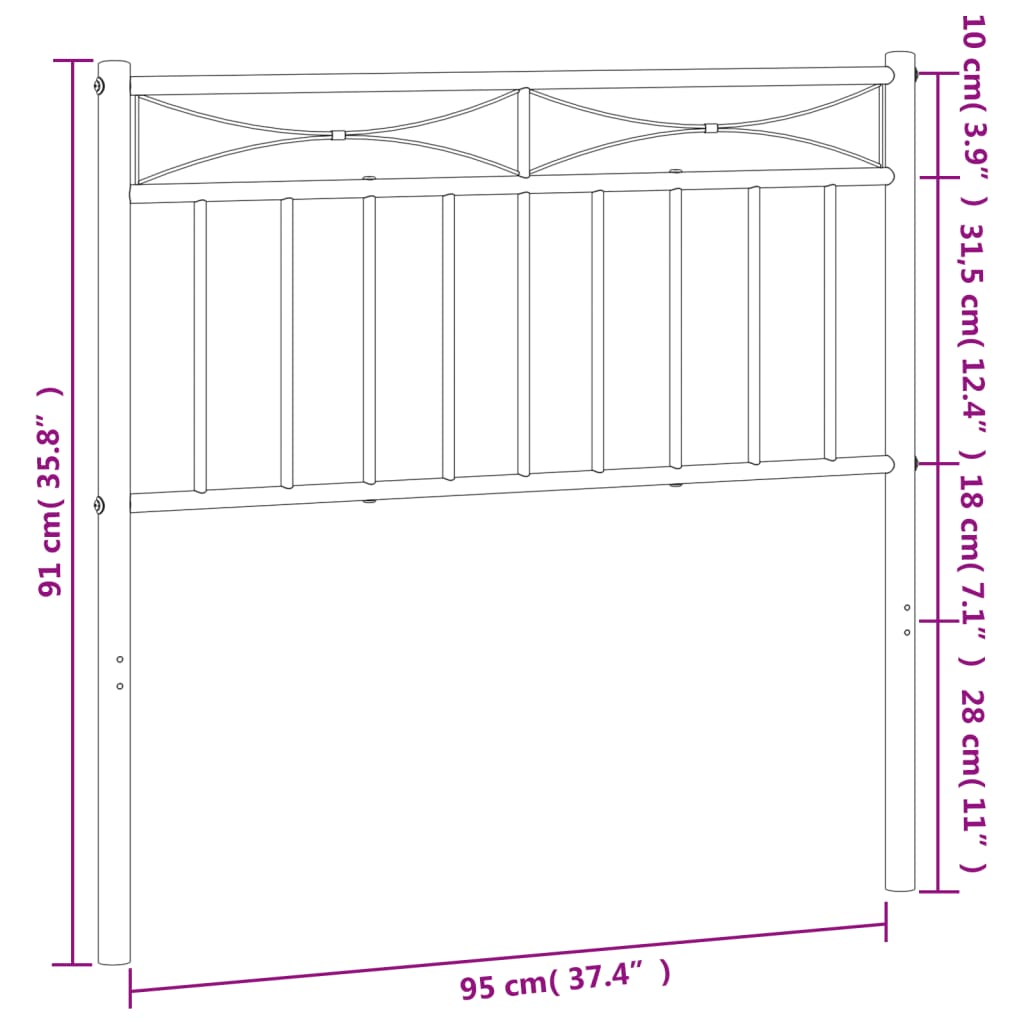 vidaXL Cabecero de metal negro 90 cm