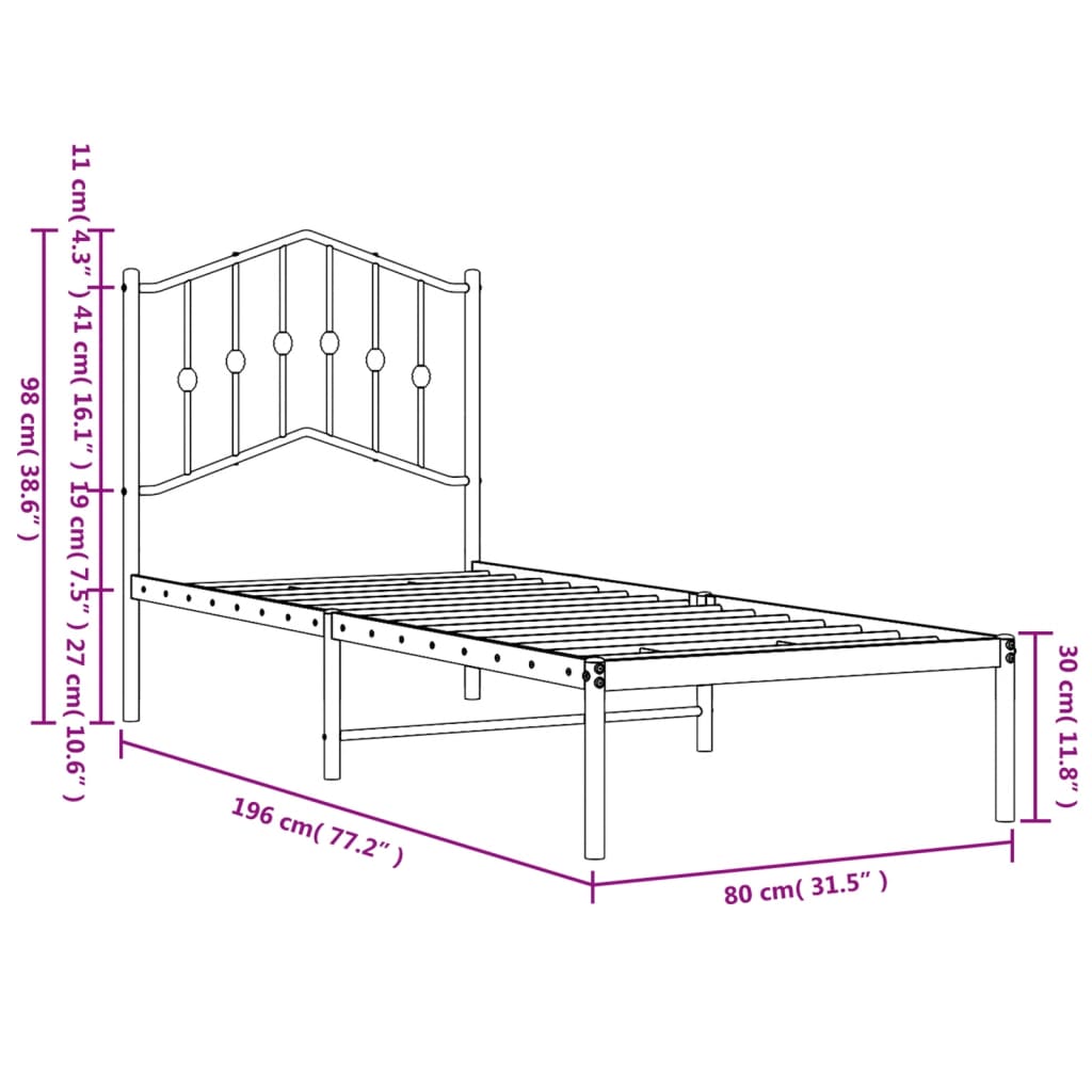 vidaXL Estructura cama sin colchón con cabecero metal blanco 75x190 cm