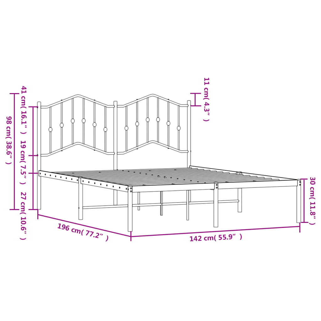 vidaXL Estructura cama sin colchón con cabecero metal blanco 135x190cm