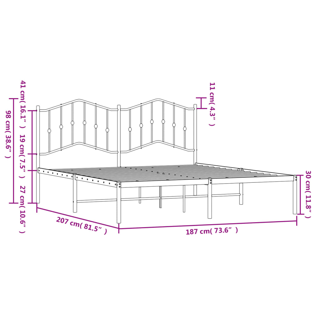 vidaXL Estructura cama sin colchón con cabecero metal blanco 180x200cm