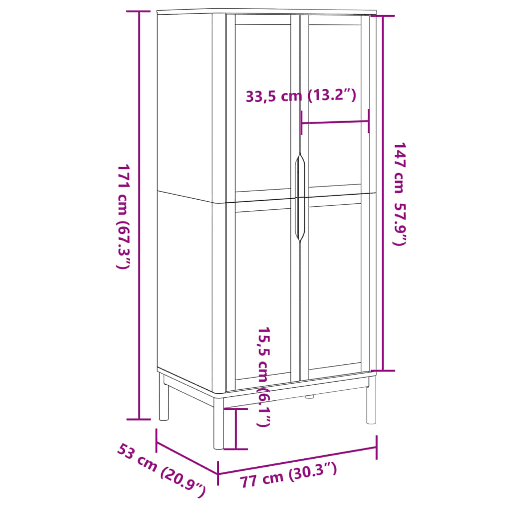 vidaXL Armario FLORO madera maciza de pino blanco 77x53x171 cm