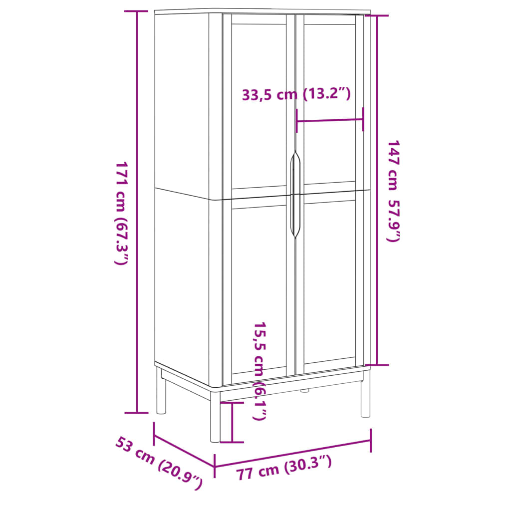 vidaXL Armario FLORO madera maciza de pino gris 77x53x171 cm