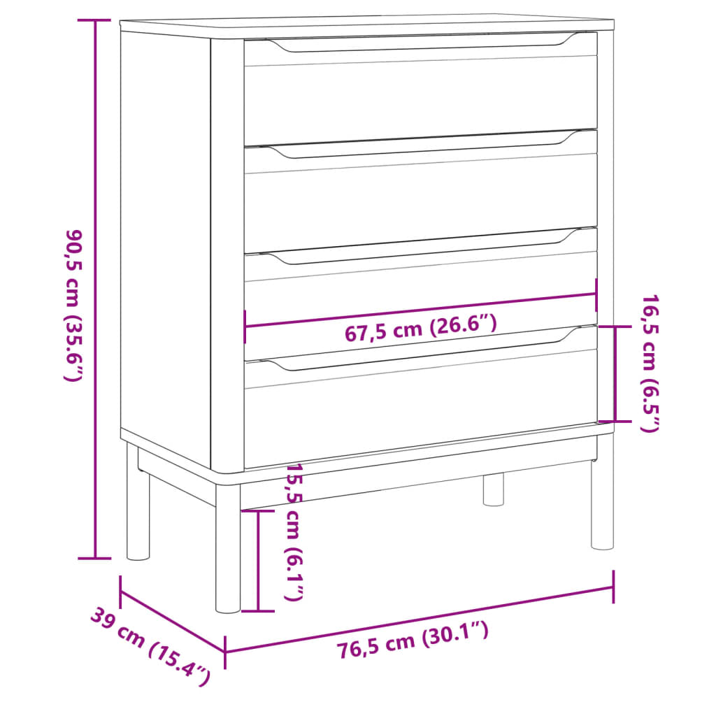 vidaXL Cómoda cajonera FLORO madera maciza de pino blanco