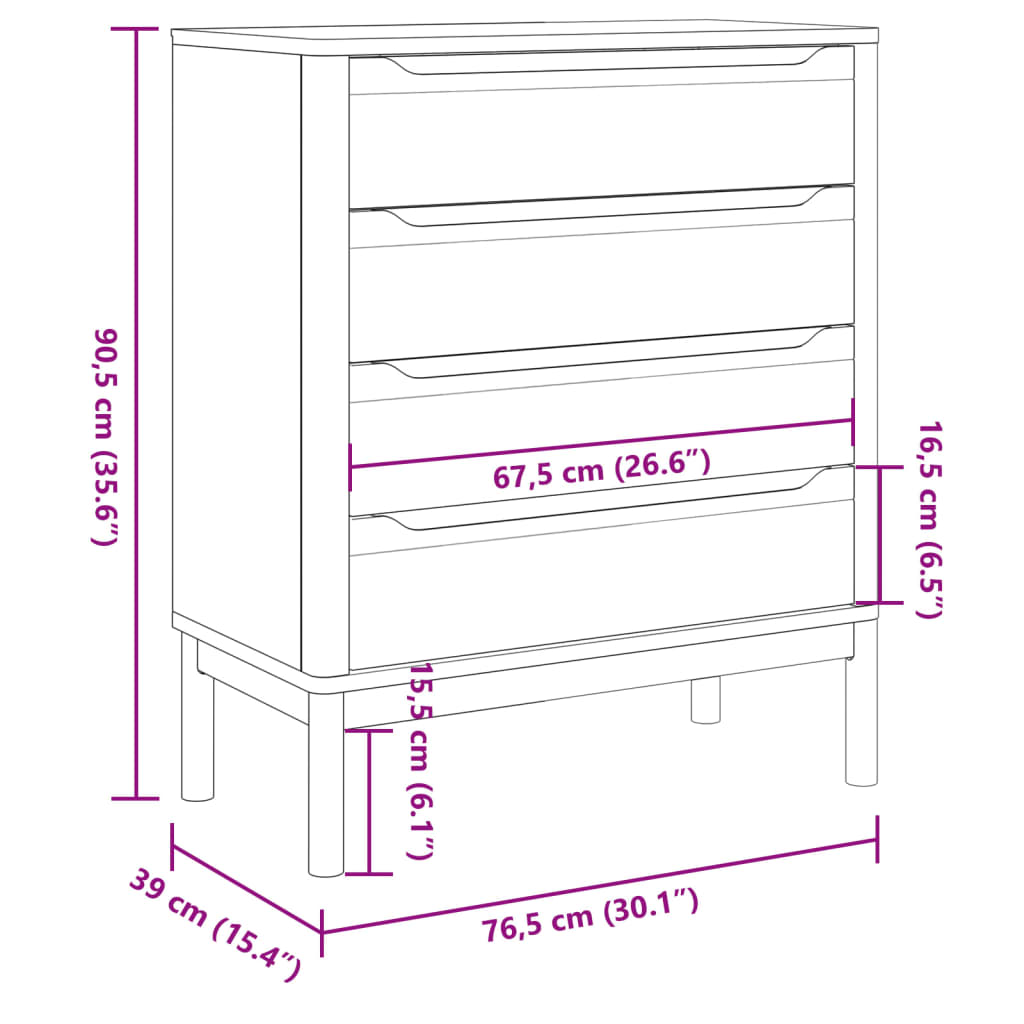 vidaXL Cómoda cajonera FLORO madera maciza de pino gris