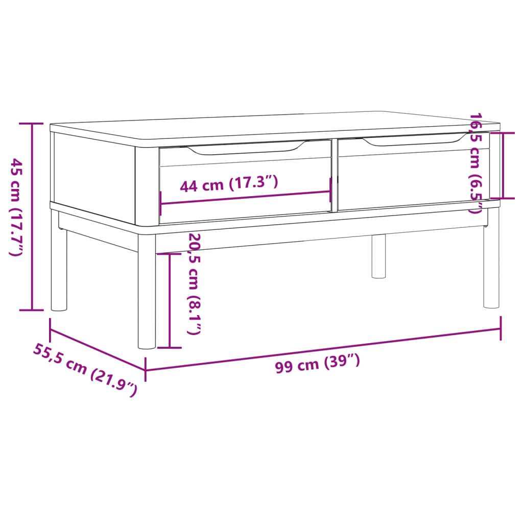 vidaXL Mesa de centro FLORO madera de pino marrón cera 99x55,5x45 cm