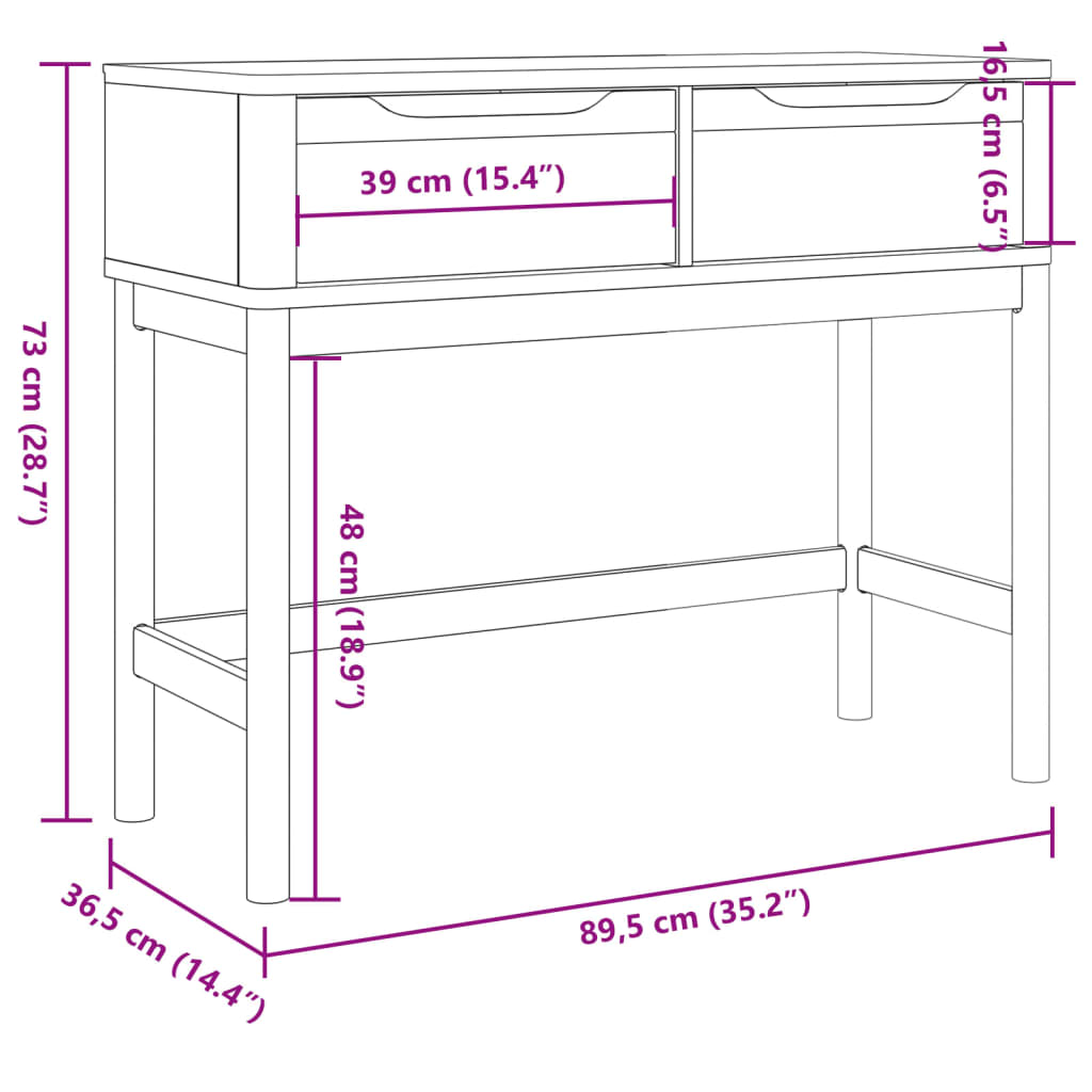 vidaXL Mesa consola FLORO madera maciza de pino blanco 89,5x36,5x73 cm