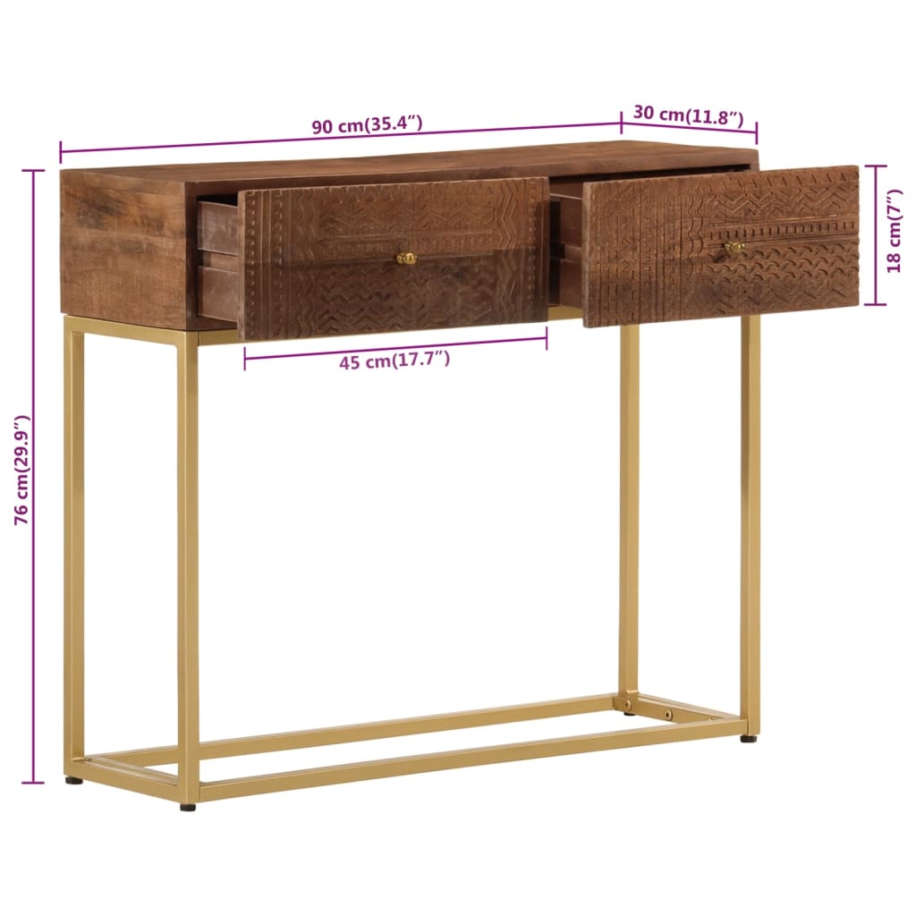 vidaXL Mesa consola madera maciza de mango y hierro 90x30x76 cm