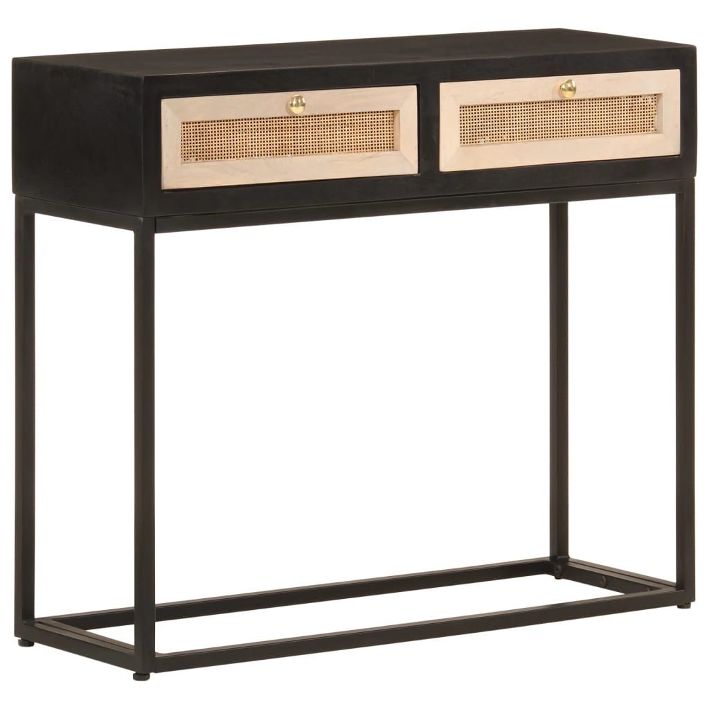 vidaXL Mesa consola madera maciza de mango y hierro negro 90x30x76 cm