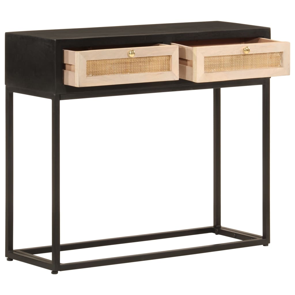 vidaXL Mesa consola madera maciza de mango y hierro negro 90x30x76 cm