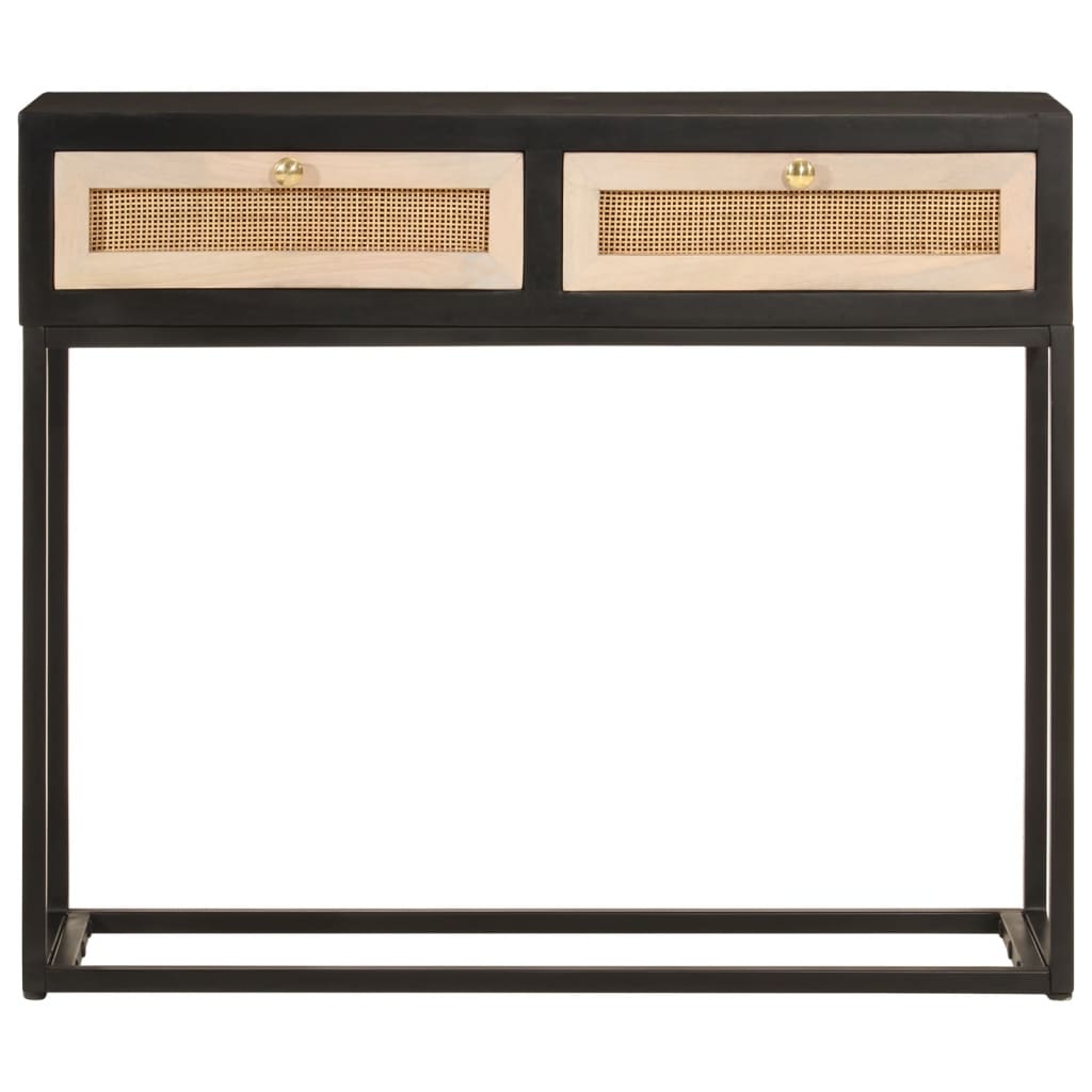 vidaXL Mesa consola madera maciza de mango y hierro negro 90x30x76 cm