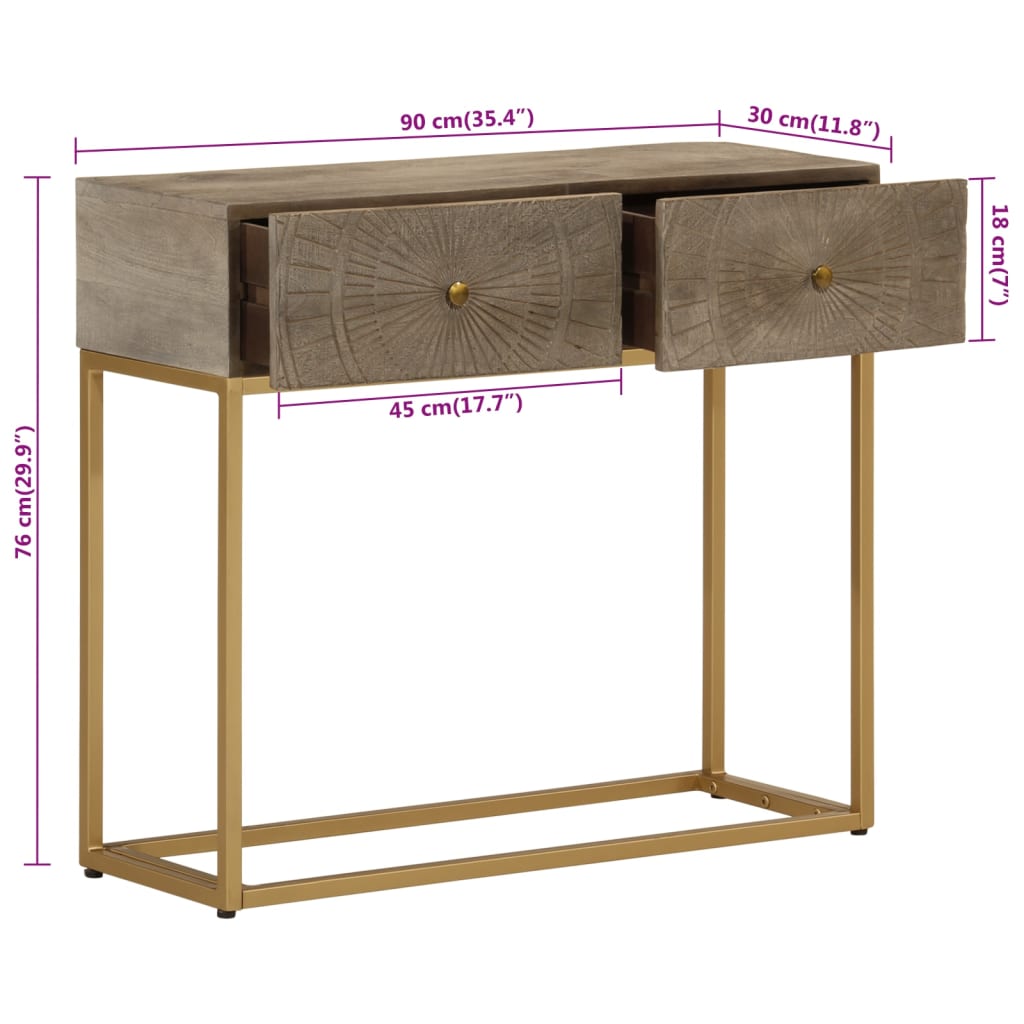 vidaXL Mesa consola madera maciza de mango y hierro 90x30x76 cm