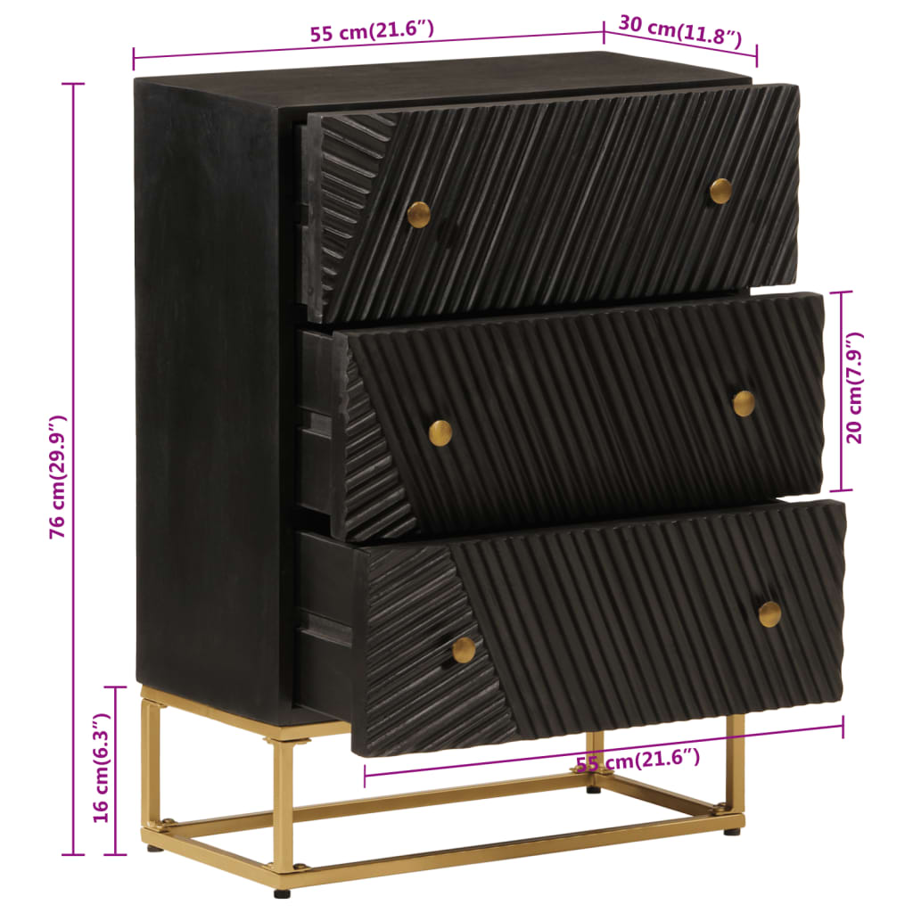 vidaXL Cómoda madera maciza de mango y hierro negro 55x30x76 cm